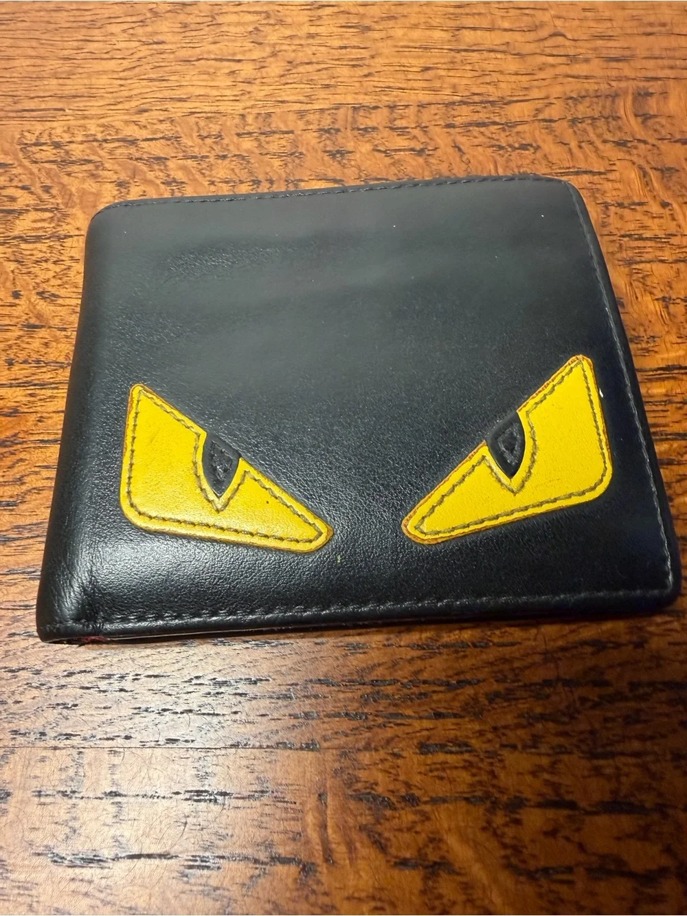 Fendi Bag Bugs Monster Eyes Black Leather Bifold Wallet with Box and COA